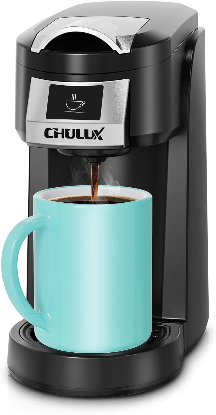 CHULUX Classic Single Serve Coffee Maker for K Cup, One Button Easy Coffee Machine for Office, RV, Travel and Dorm, Black