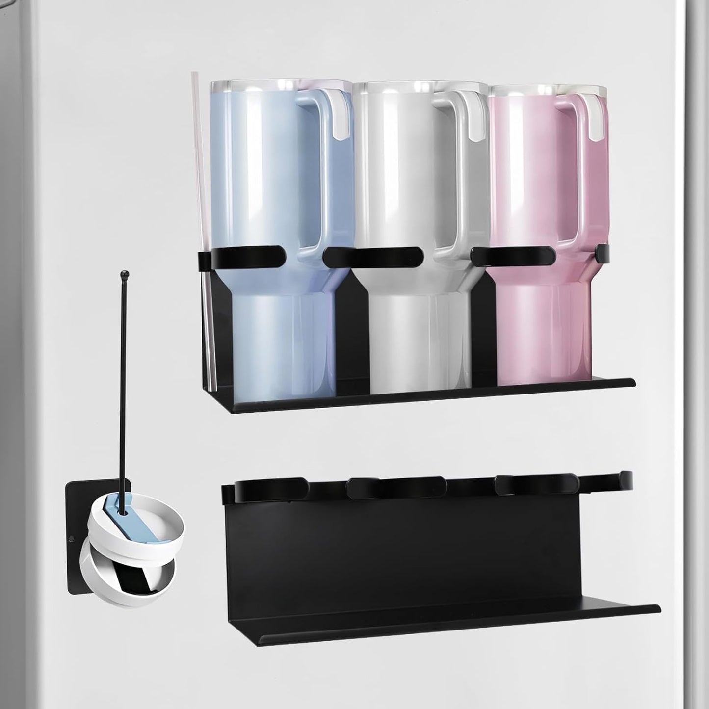Magnetic Stanley Cup Holder for Refrigerator, 2 Pack Tumbler Organizer with Lid Rack, Water Bottle Organizer for Stanley 40oz, Stanley Cup Accessories for Kitchen
