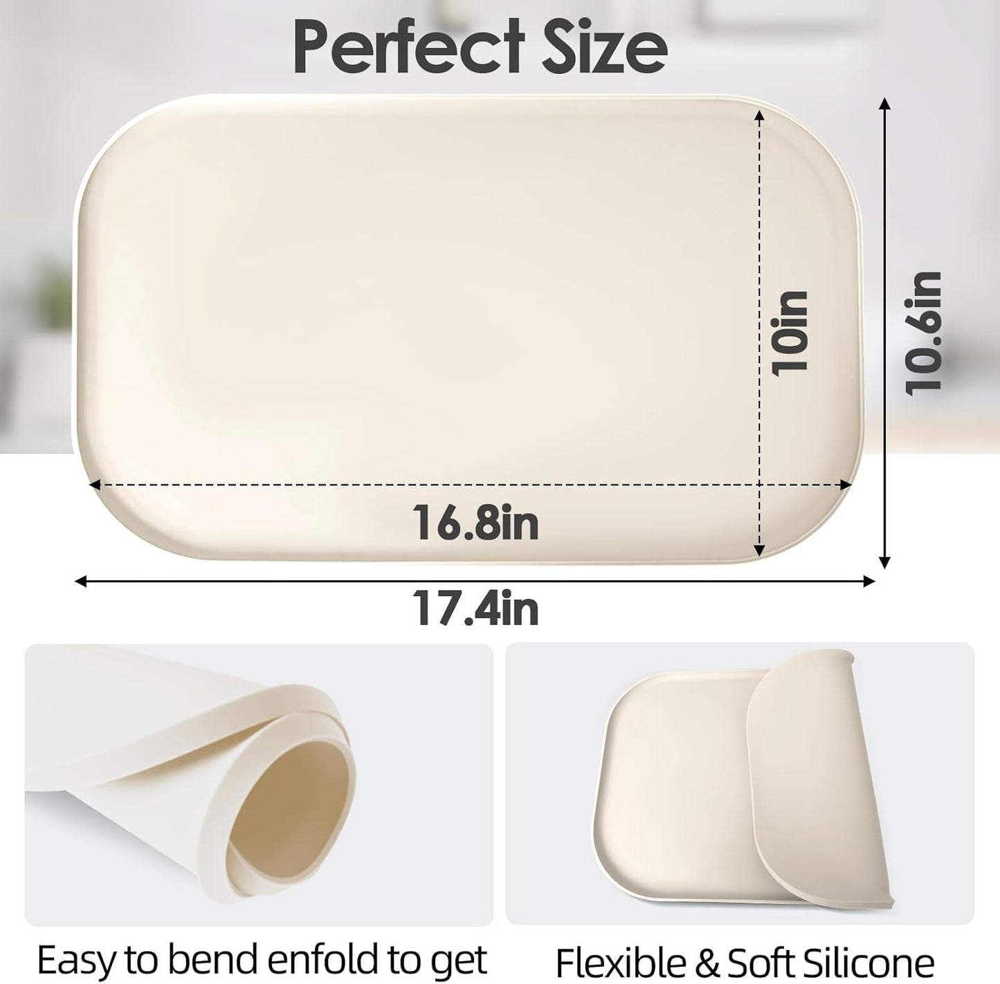Silicone Coffee Maker Mat with Lip, 17.4'' x 10.6'' Heavy Duty Coffee Maker Mat for Countertops, Coffee Tray Fit Under Coffee Machine Appliance Automatic Machines Espresso Accessory, Cream White