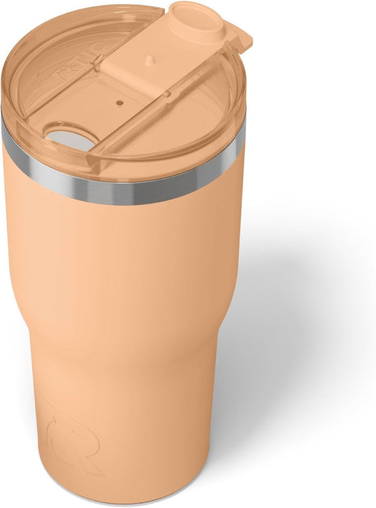 RTIC 30oz Essential Tumbler with Lid, Insulated, Stainless Steel, Metal, Double Wall Vacuum-Insulation, Ceramic Lined, Travel Cup for Iced Coffee, Tea, Hot and Cold Drink, Peach Tea