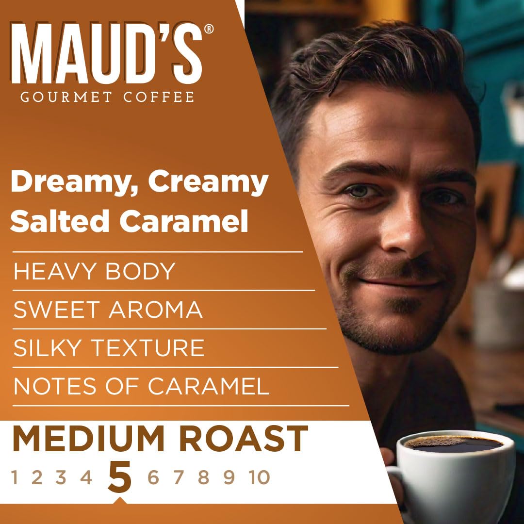 Maud's Salted Caramel Flavored Coffee Pods, 100 ct, Medium Roast Flavored Coffee in Recyclable Single Serve Pods – 100% Arabica Beans, Compatible with Keurig K Cups Maker