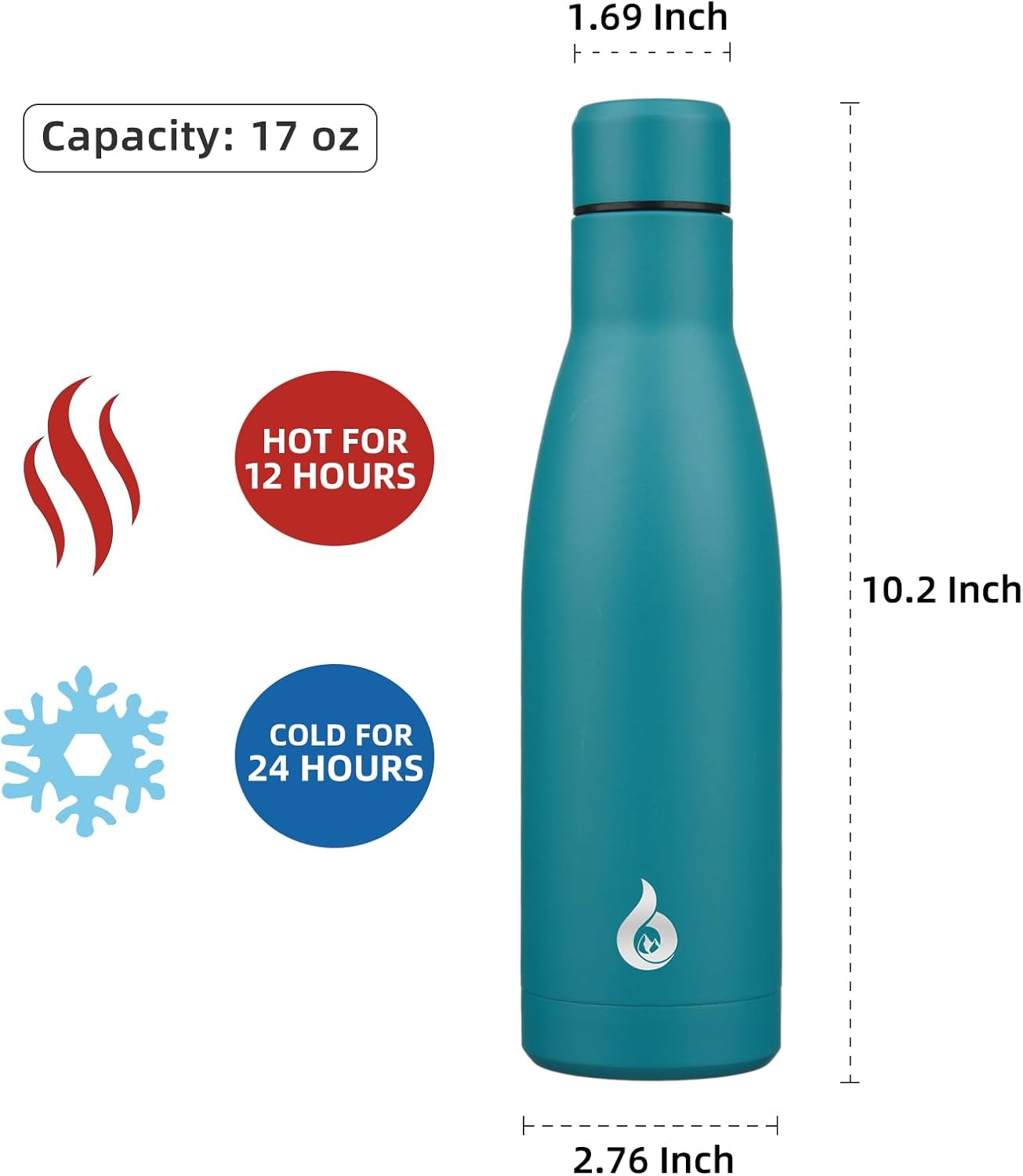 BJPKPK Insulated Water Bottle 17oz Stainless Steel Water Bottles Dishwasher Safe Reusable Metal Thermos Keep Cold and Hot,Laguna