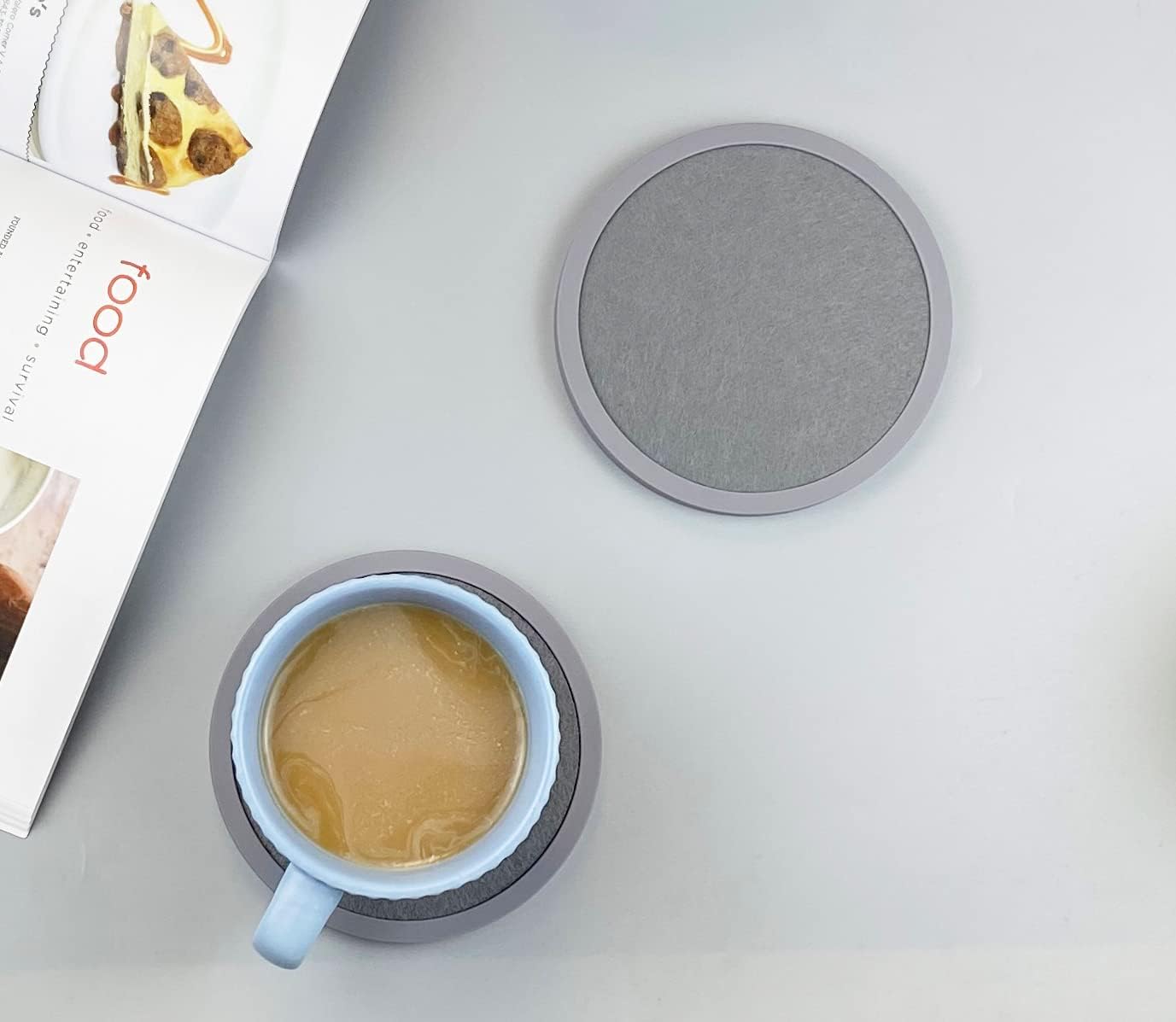 Absorbent Coasters for Drinks - 6Packs, Silicone Coasters with Soft Felt Insert (4.3inch, Gray)