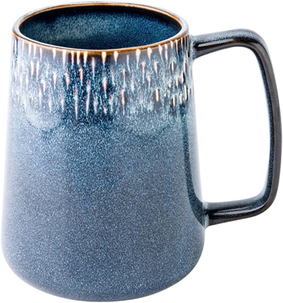Large Ceramic Coffee Mug, 24 oz Big Tea Cup with Large Handle, Vintage Coffee Cup for Office and Home, Dishwasher and Microwave Safe, Blue