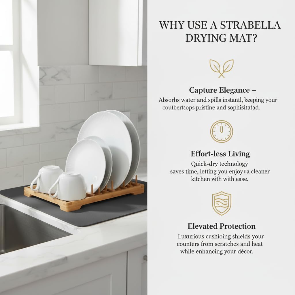 Dish Drying Mat Super Absorbent – 16" x 12" Coffee Mat for Countertops – Non-Slip Drying Mat for Kitchen Counter – Easy to Clean Water Absorbent Mat – Quick Dry Dish Drying Mats (Dark Gray)