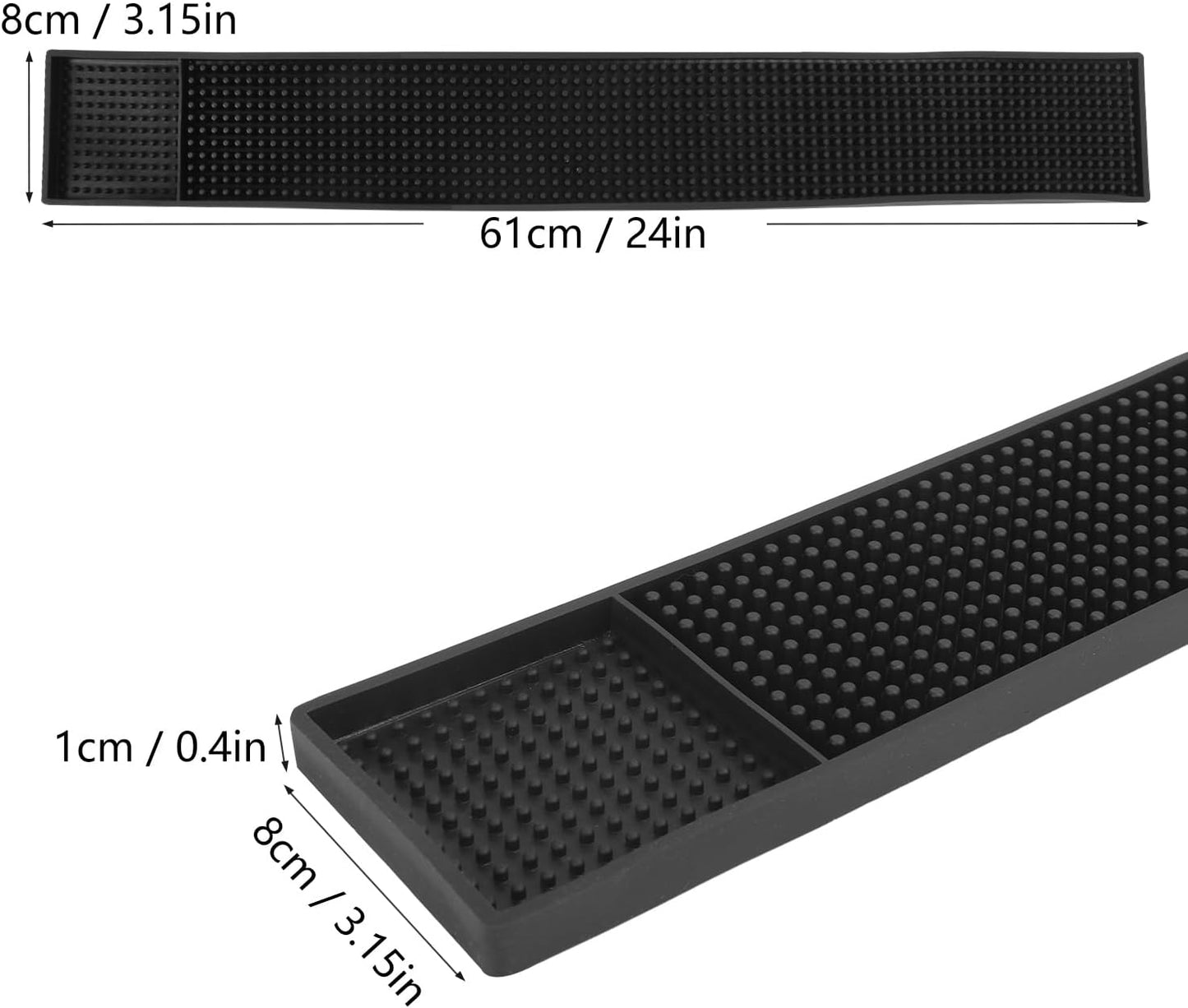6 Pack Rubber Bar Mats, 24" x 3.15", Black Bar Service Spill Mat for Countertop Bartending, Efficient and Stylish Solution