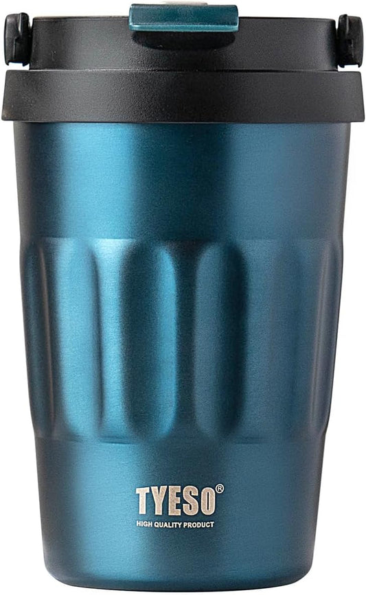 TYESO Stainless Steel Portable Tumbler with Flip Lid,Travel Mug with Concealed Carry Handle, Leakproof Insulated Coffee Cup (BLUE, 17 OZ)