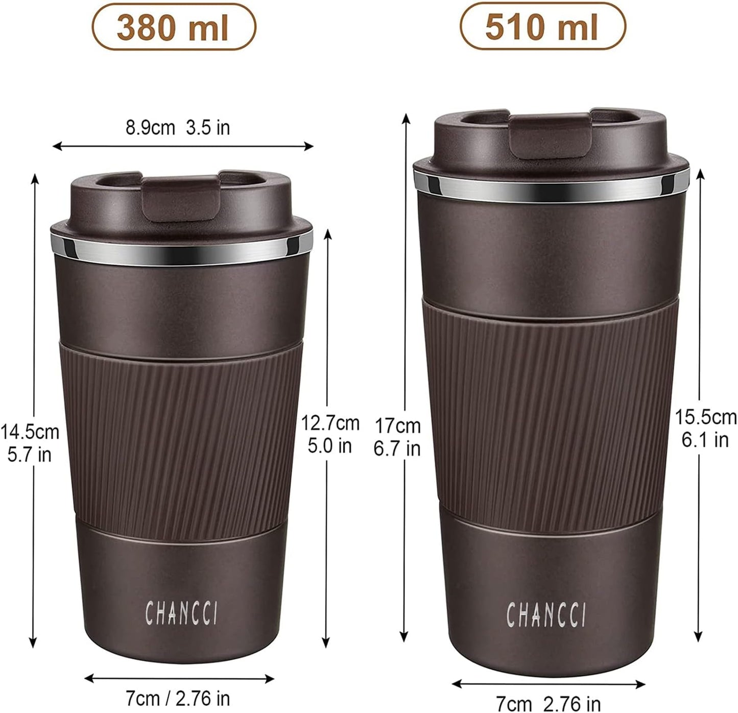 Travel Coffee Mug Spill Proof Leakproof 12 oz Insulated Coffee Mug with Screw Lid, Stainless Steel Vacuum Tumbler Reusable Thermal Coffee Cup to go for Hot and Cold Drinks -380ml, Brown