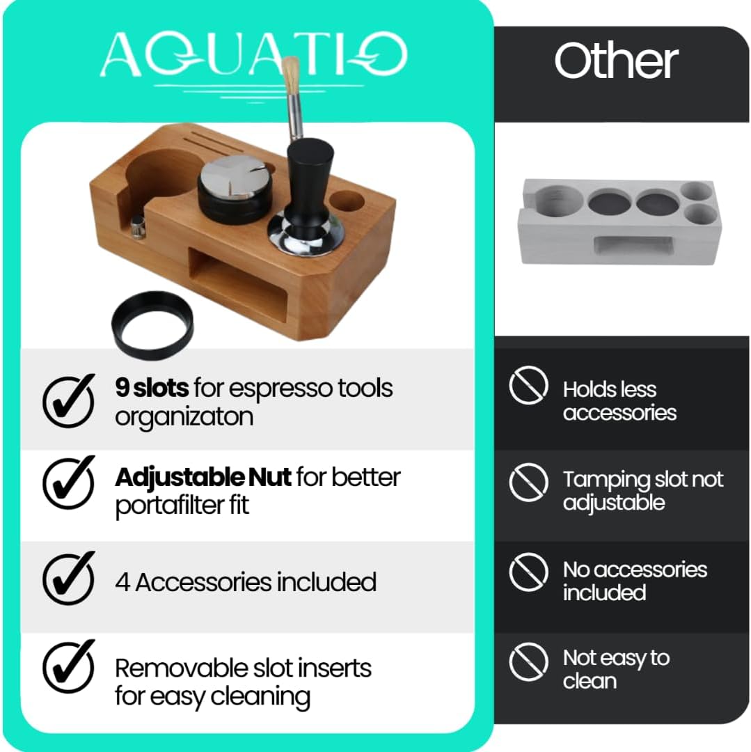 Espresso Tamping Station With Tools - 51, 53, 54 mm - Includes Coffee Tamper, Distributor, Dosing Funnel & Brush - Wooden Coffee Tamper Station - Espresso Organizer & Portafilter Holder