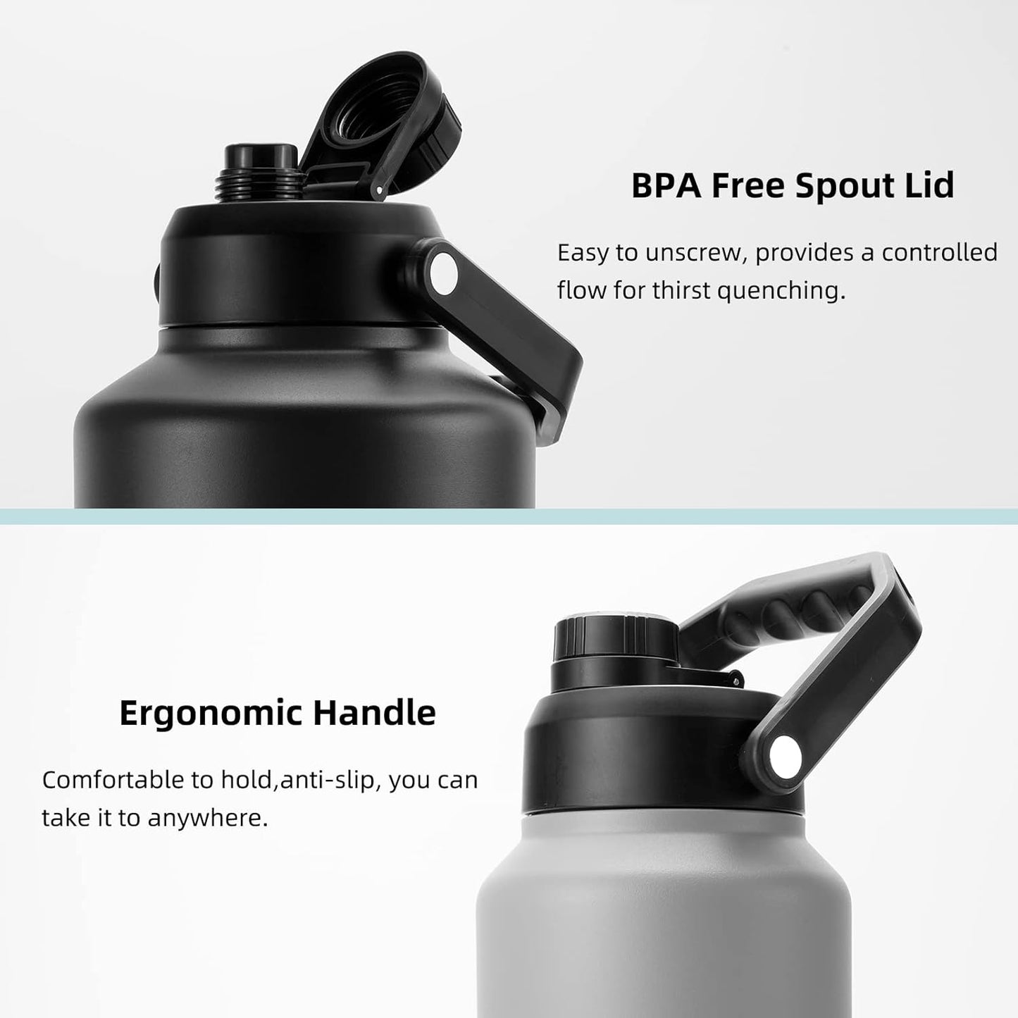 BJPKPK One Gallon(128 oz) Insulated Water Bottle, Dishwasher Safe Stainless Steel Thermos, BPA Free Jug with Ergonomic Handle & Anti-slip Bottom, Large Water Bottle, Army Green