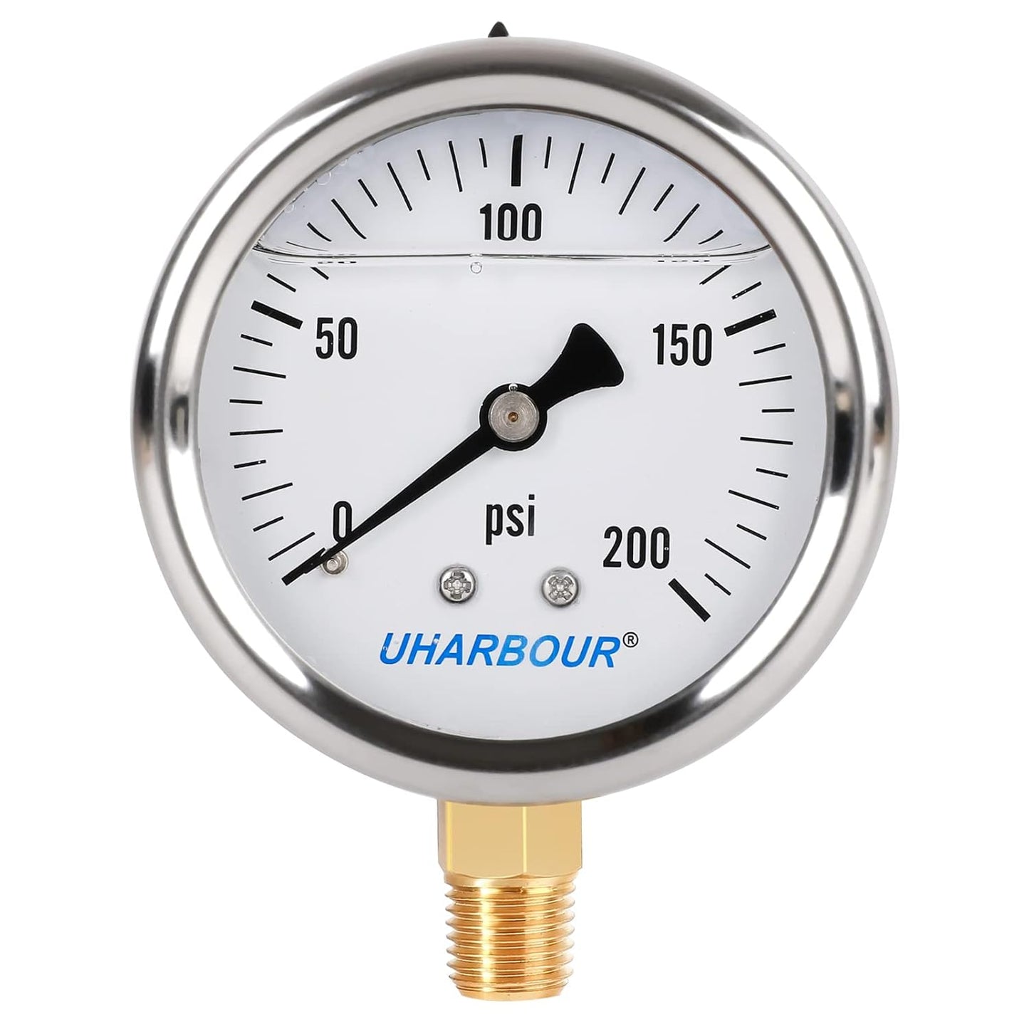 Glycerin Filled Pressure Gauge with 304 Stainless Steel Case, 2.5" Dial Size, 0-200Psi, High Accuracy, 1/4" NPT Center Lower Mount with Single Scale (psi).…