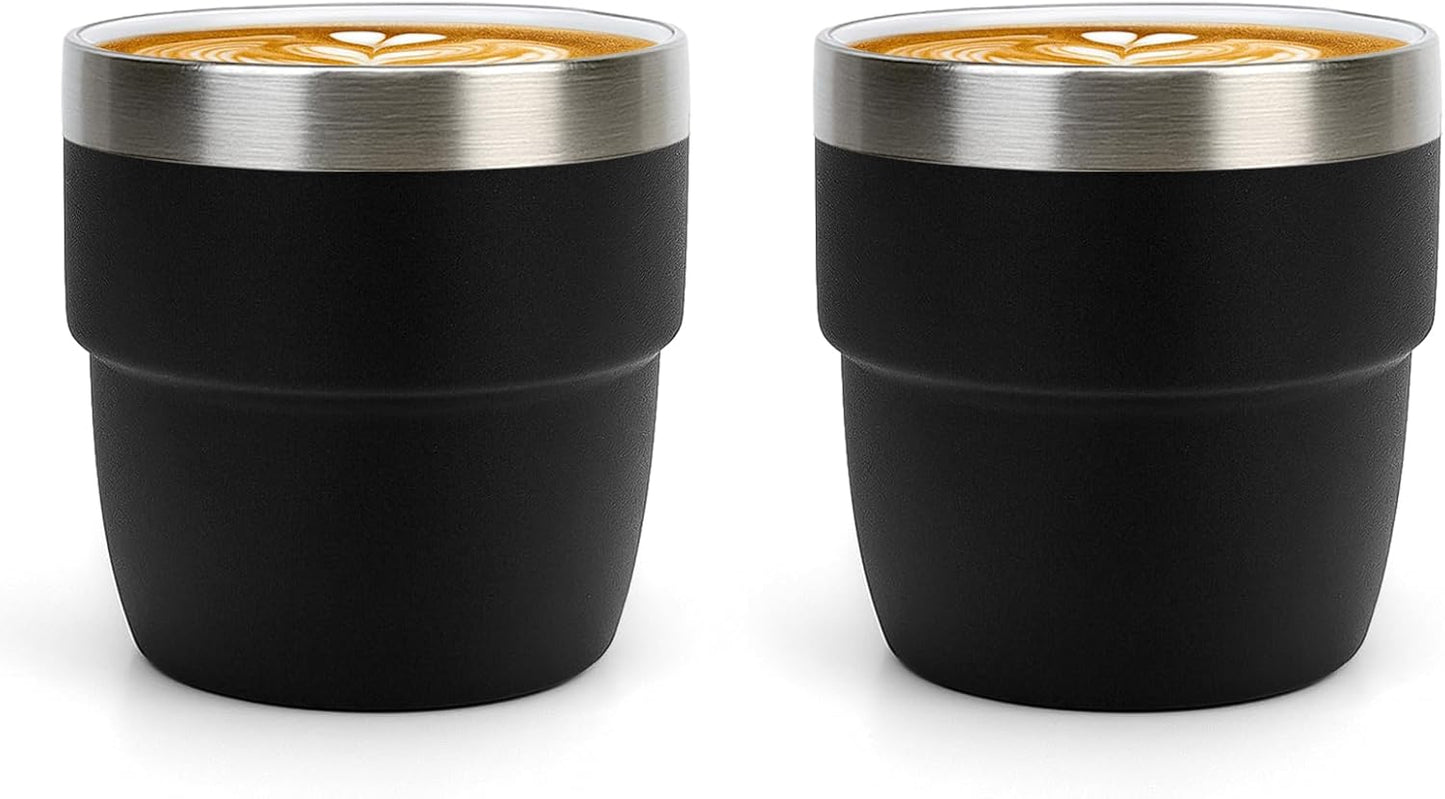 Zenbo 4 oz Espresso/Coffee Cups Set of 2, Ceramic-Lined Double Wall Vacuum Insulated 18/8 Stainless Steel, Stackable & Dishwasher Safe, Space-Saving, Compatible with Most Espresso & Coffee Makers