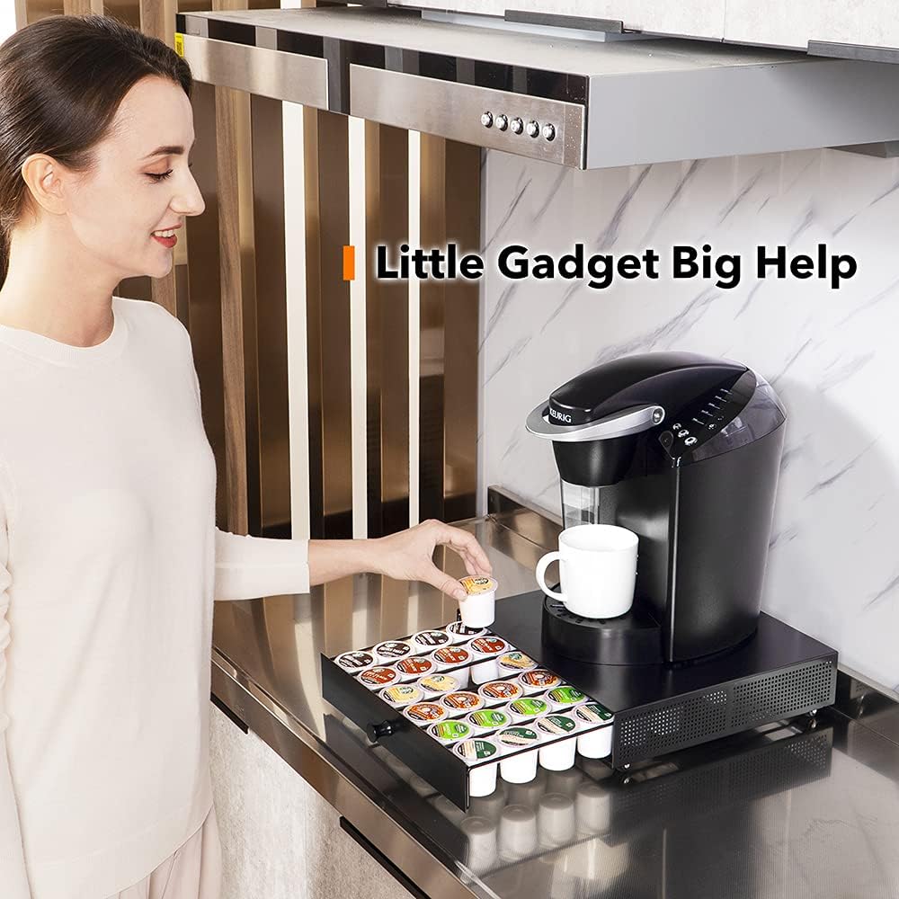SICHEER K Cup Organization Storage Drawer Maker K Cup Holder Sliding Tray Pull out Coffee Pod Organizer Rolling Stand Countertop Maker Stand Rack Capsules Compatible with Keurig Accessories