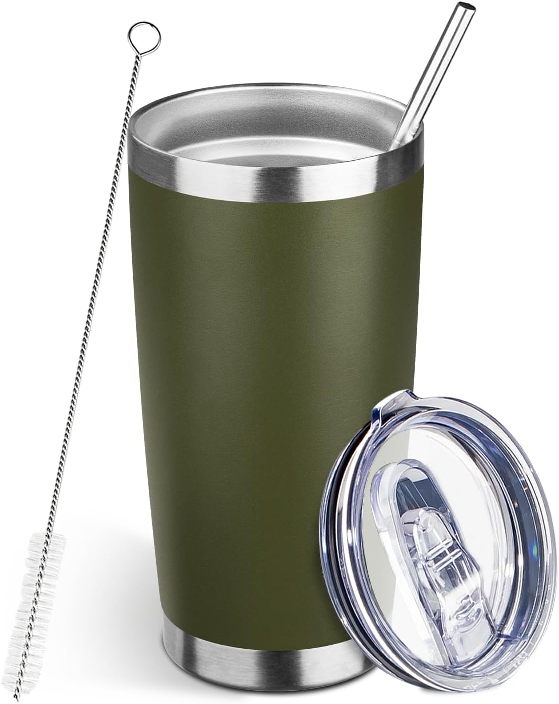 20oz Tumbler Bulk with Lid and Straw, Stainless Steel Double Wall Vacuum Insulated Travel Mug, Powder Coated Coffee Cups for Hot and Cold Drinks,Funny Gifts for Women Men(Navy Green,1)