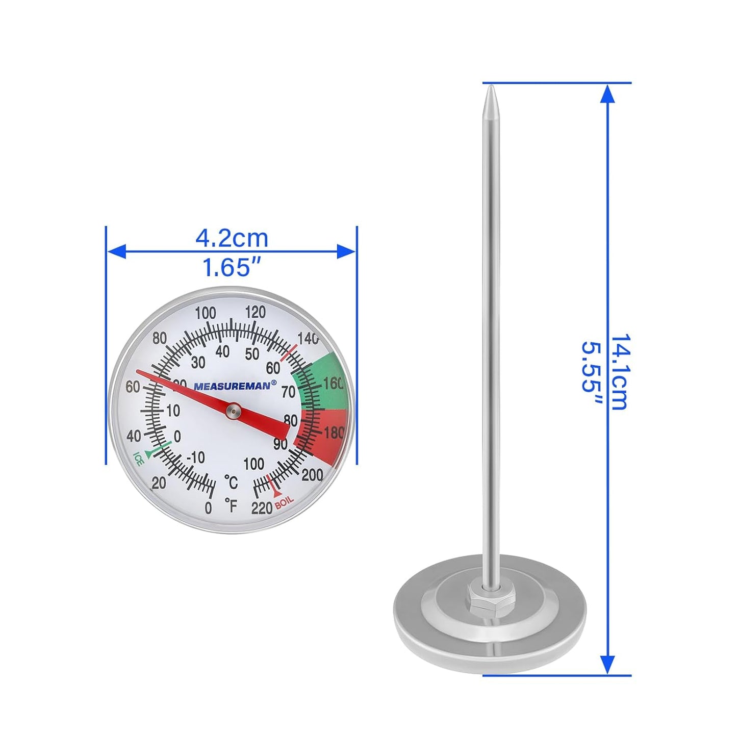 MEASUREMAN Instand Read 2” Dial 0~220℉/℃，Milk Thermometer，Milk Foam，Coffee Drinks Thermometer（2Pack）