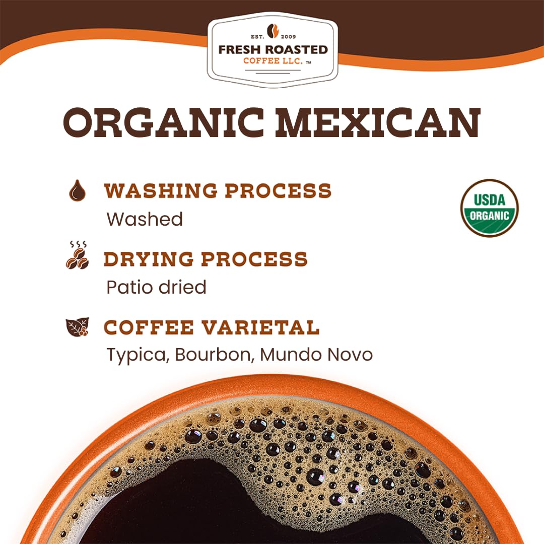 Fresh Roasted Coffee, Organic Mexican | Mold & Myco 3rd Party Tested, USDA Organic, Kosher | Medium Roast 2 lb (32 oz) Ground