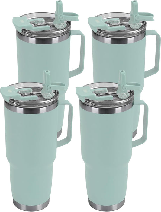 HASLE OUTFITTERS 30oz Tumbler Bulk with Handle, Insulated Travel Coffee Mug Set with Handle Leak-Proof Double Wall Stainless Steel Vacuum Tumblers Pack Metal Cup for Hot and Cold Drink