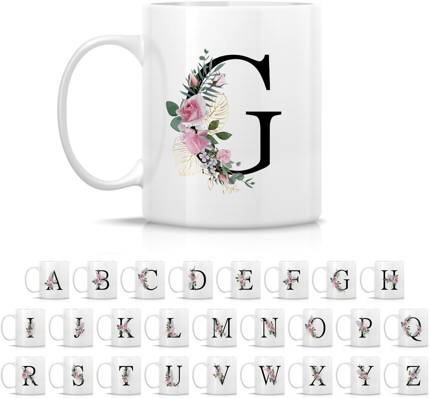 Retreez Initial A-Z Floral Botanical Bouquet Alphabet Monogrammed Monogram Mug 11 Oz Ceramic Tea Coffee Mugs - Appreciation Thank You Wedding Birthday Gifts for her friend coworker sister - G Initial
