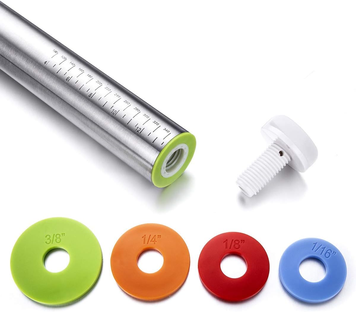 Rolling Pin and Pastry Baking Mat Set, Rolling Pins with Adjustable Thickness Rings, Stainless Steel Dough Roller for Baking Fondant, Pizza, Pie, Pastry, Pasta, Cookies (Red Mat)