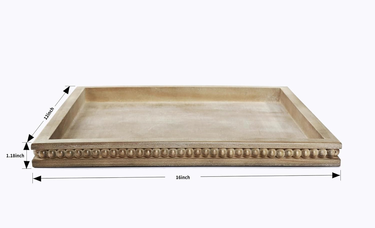 Wood Decorative Tray-Vitage Brown Washed Bead Tray for Coffee Table Wooden Serving Trays Ottoman Tray for Living Room Candle Holder Home Organizer Farmhouse Home Decor (Rectangular)