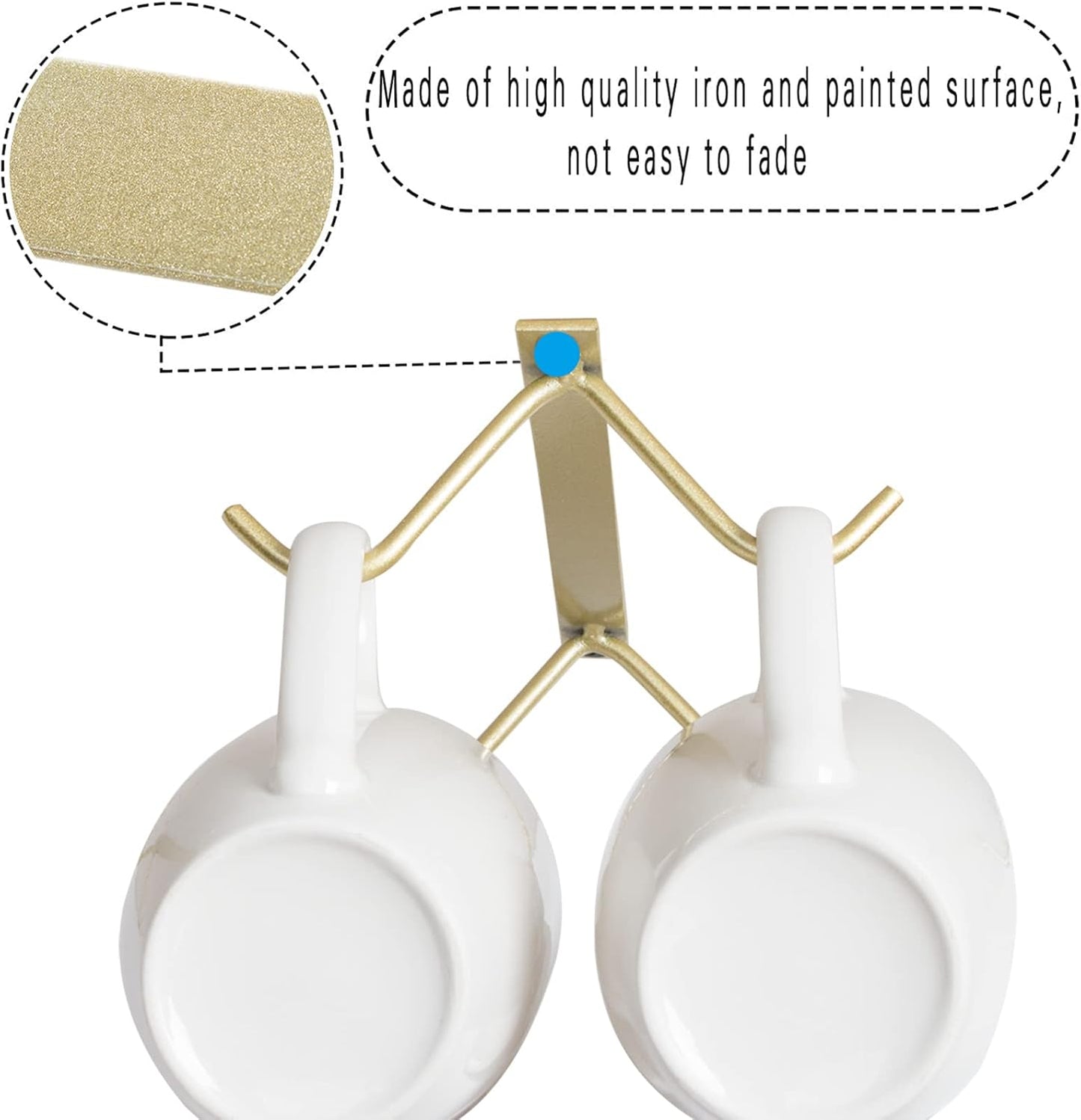 Cabinet Hook Mug Holder - Hanging Coffee Cup Rack for Kitchen, Under Cabinets Metal Hangers Organizer Shelf Storage Utensil (Gold)