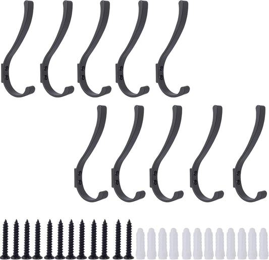 10 Pack Hanging Coat Hooks Wall Mount, Coat Hanger Wall Hangers, Metal Hooks for Hanging Heavy Duty, Screw in Hooks for Hanging Towels, Clothes, Backpack, Hat, Bag, Jacket, Key, Robe, Backpack Grey