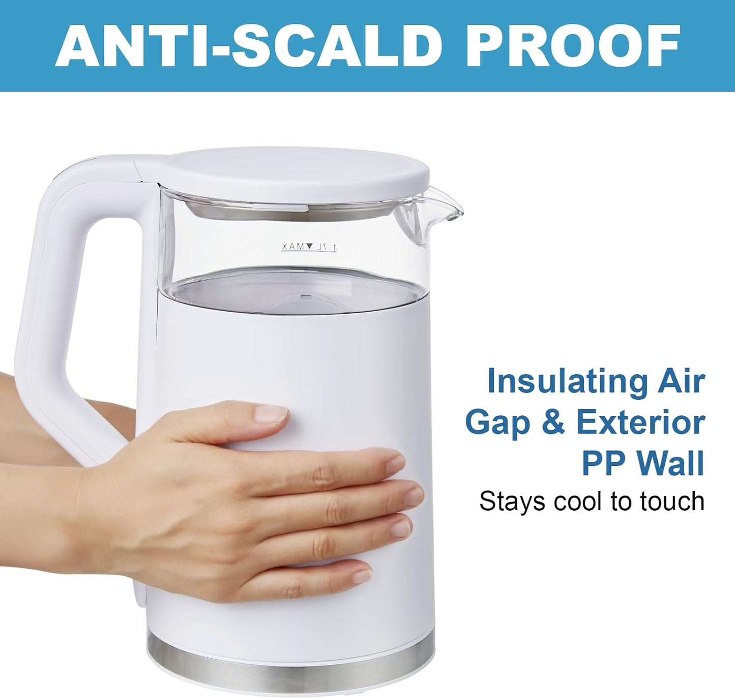 Electric Kettle, 1500W Fast Boiling Glass Water Kettle with Temperature Control, 1.7L Cordless Stainless Steel Base, Keep Warm & Auto Shut-Off, BPA-Free, White