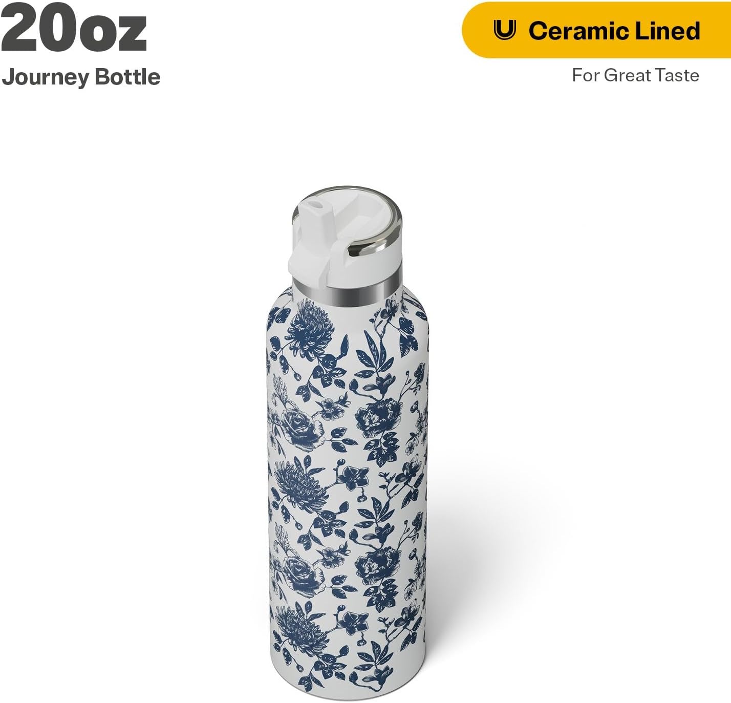 RTIC 20oz Journey Bottle Metal Stainless Steel Vacuum Insulated, BPA Free, Reusable, for Water, Hot and Cold Drinks, Travel, Sports, Camping, Blue Bouquet