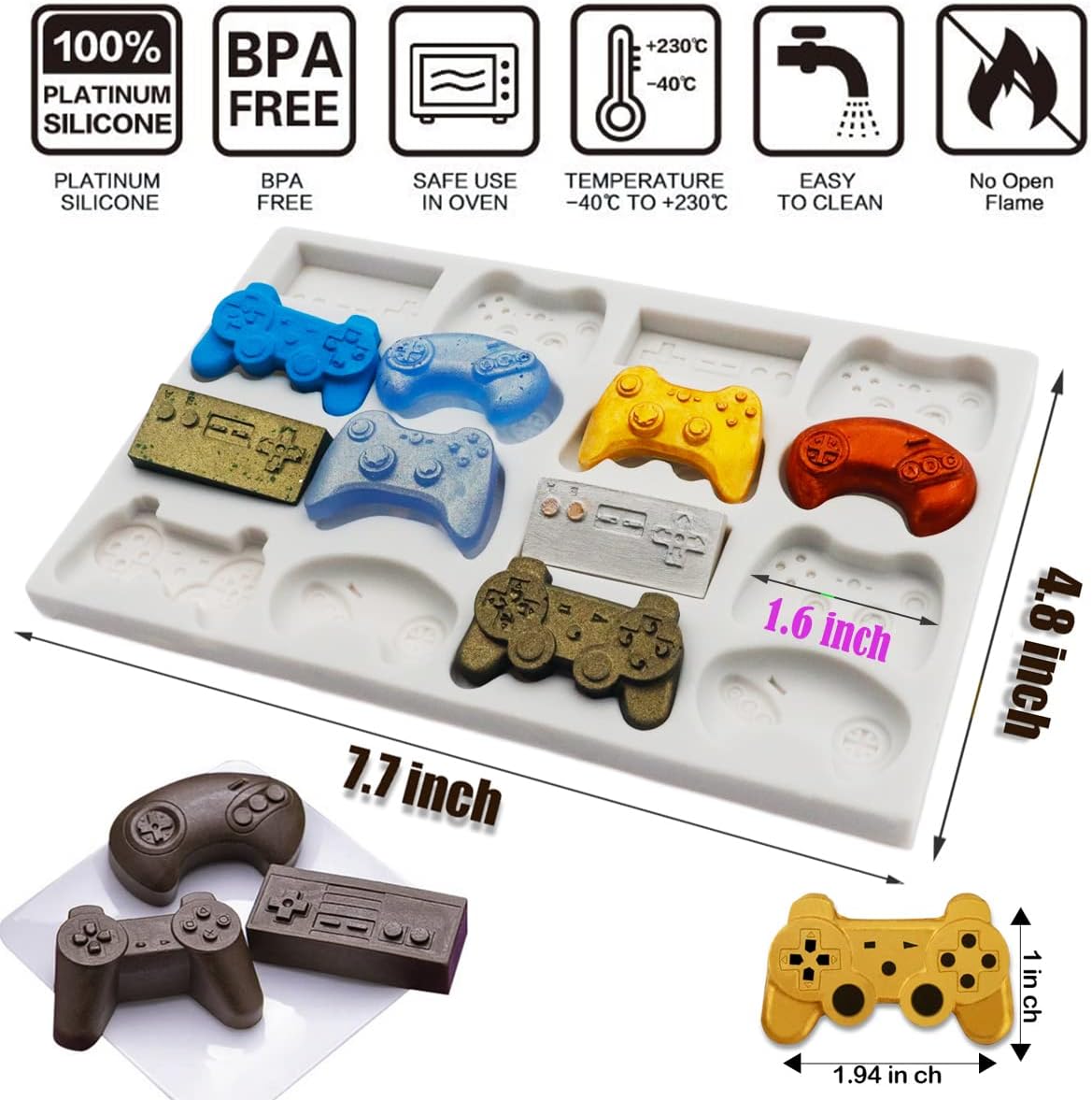 SAKOLLA Game Controller Silicone Molds, 16 Cavity Video Game Controller Molds for Chocolate, Candy, Cake Decoration, Cake Pops, Resin