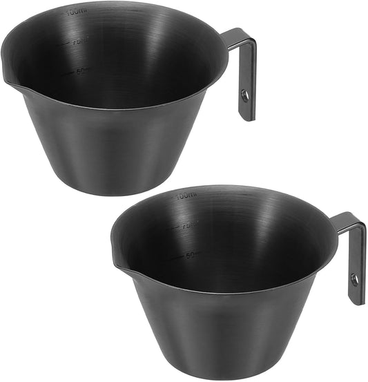uxcell 2 Pcs Stainless Steel Espresso Cup with Handle, V-Shaped Mouth Espresso Measuring Cup with Scale for Preparing Coffee, Cocktails, 3.4OZ/100ML (Black)
