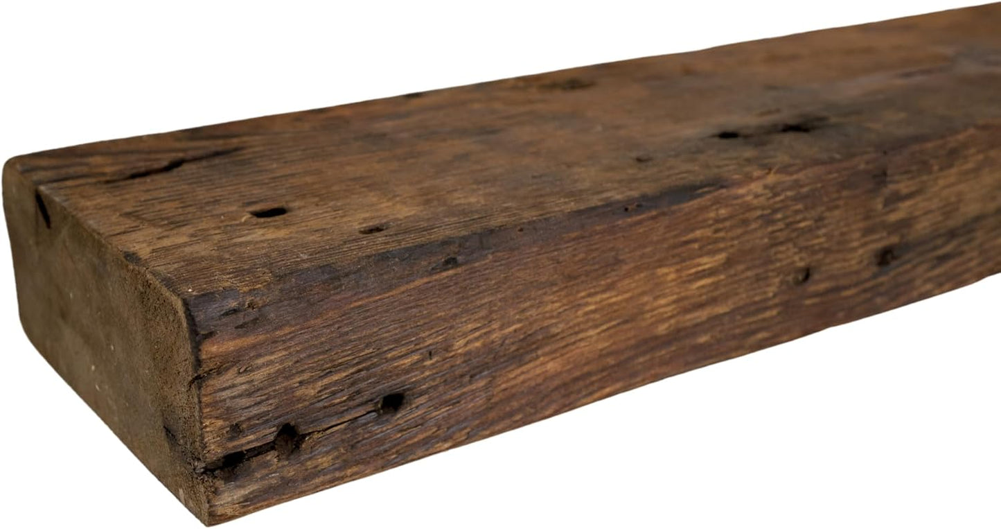 Modern Timber Craft Reclaimed Wood Fireplace Mantel Shelf | Solid Rustic American Barnwood with Floating Shelf Brackets | 2.75" Thickness | 96" L x 7" D, Rustic Original - Oiled