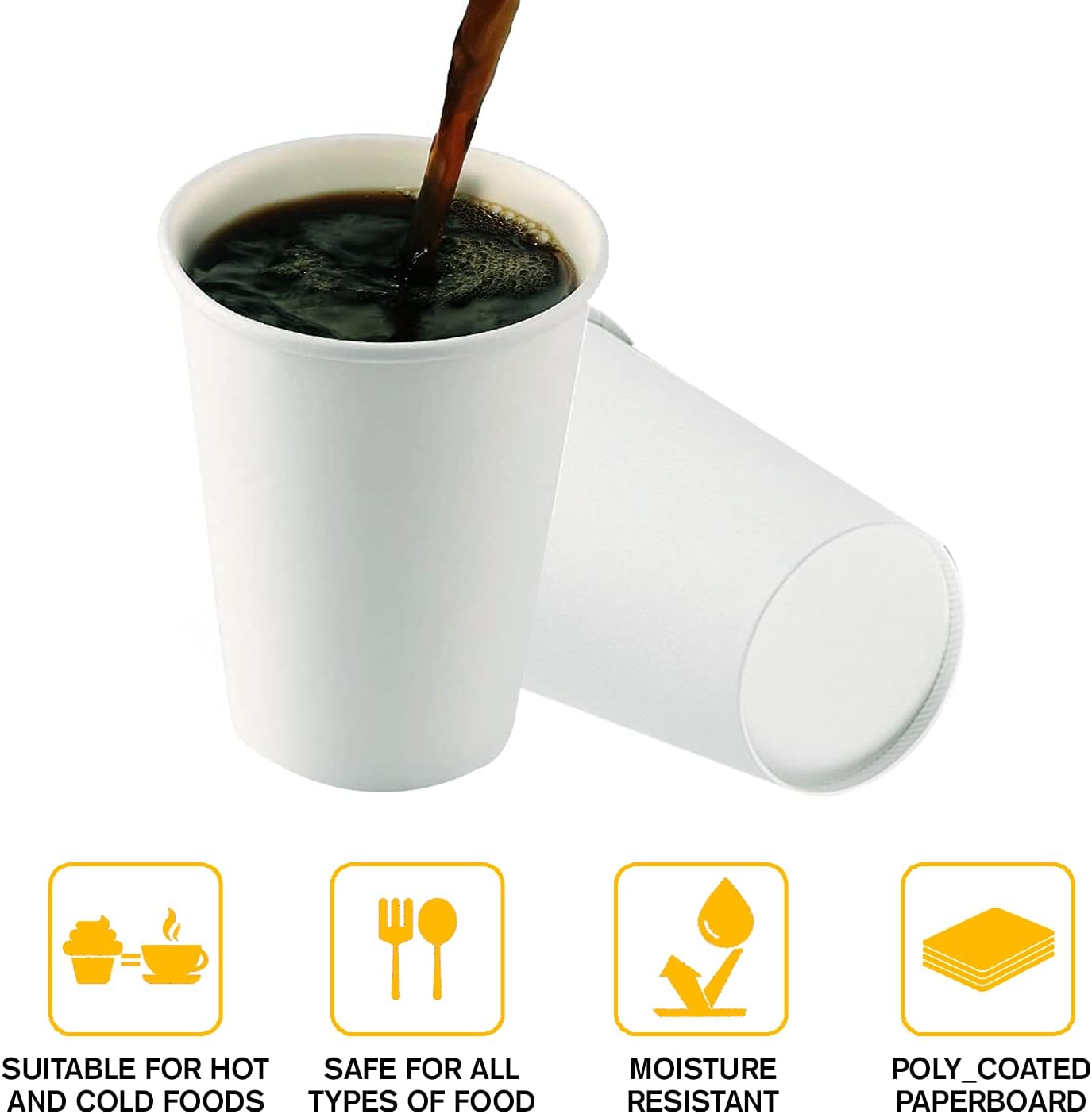 Smygoods White Disposable Paper Coffee Cups with Lids (24 OZ, 50 Count) For Hot Beverages, Tea, Espresso, Cocoa - To Go Drink Containers, Café & Office
