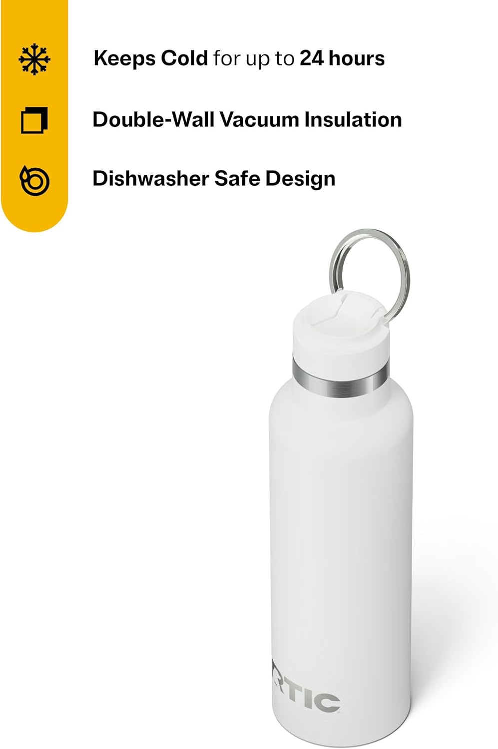 RTIC 20oz Journey Bottle Metal Stainless Steel Vacuum Insulated, BPA Free, Reusable, for Water, Hot and Cold Drinks, Travel, Sports, Camping, White