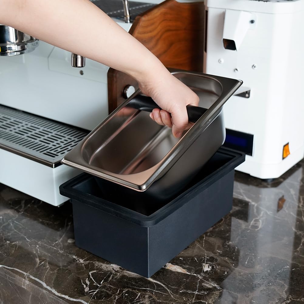 watchget Espresso Knock Box Large Size Stainless Steel Coffee Grounds Coffee Pucks Container Shock-absorbent Knock Box for Espresso Machine Non-Slip Base Barista Accessories