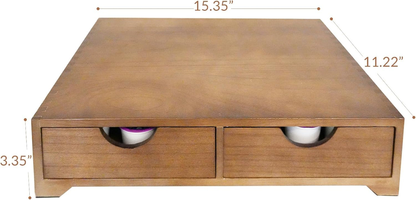 Wooden Coffee Pod Organizer with 4 Anti-Slip Feet, Elevated Coffee Pod Storage Box, Tea & Coffee Capsule Holder, 30 Pod Capacity with Drawer for Moisture Protection
