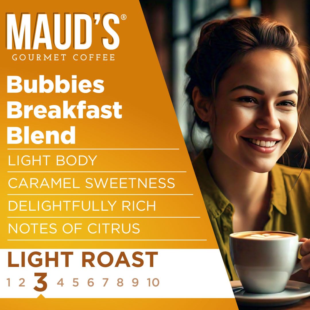 Maud's Breakfast Blend Coffee Pods, 100 ct, Light Roast Coffee in Recyclable Single Serve Pods – 100% Arabica Beans, Compatible with Keurig K Cups Maker