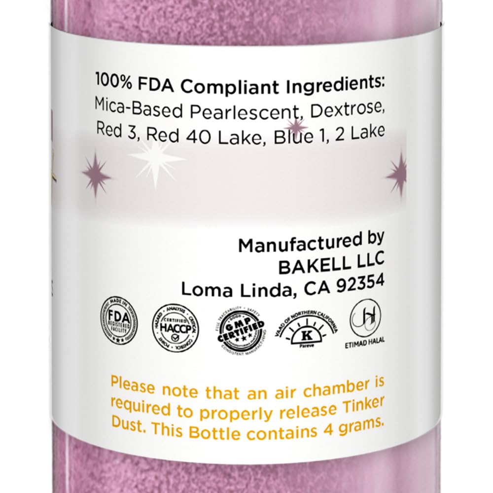 Bakell - Pink Rose Tinker Dust (4g, 1x Mini Spray Pump) Edible Glitter for Food, Desserts, and Beverages!