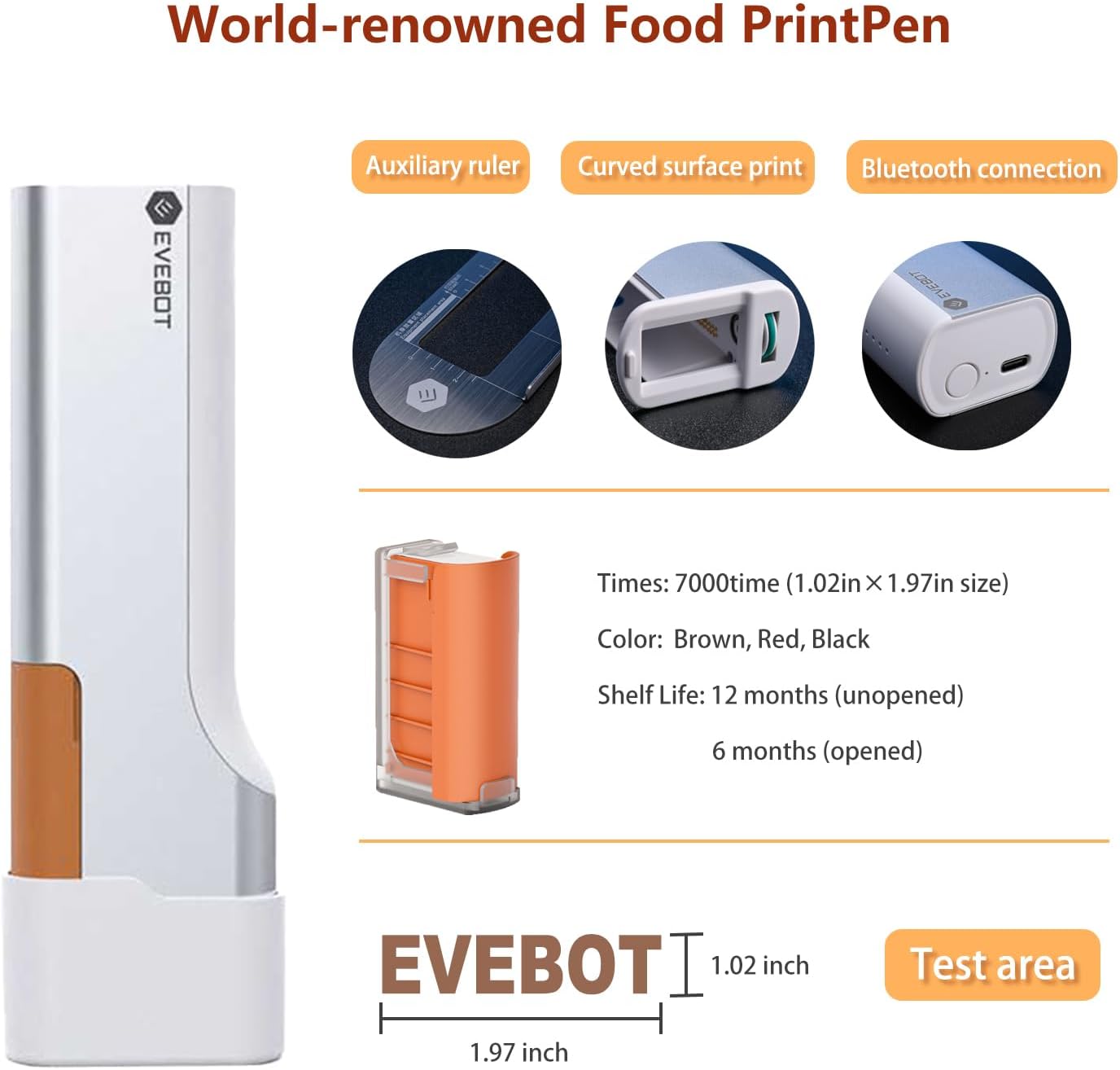 Handheld Food PrintPen Portable Mini Coffee PrintPen Latte Art Macaron Cookie DIY Design PrintPen, Christmas Gifts Bluetooth 4.2-1PCS Brown Color