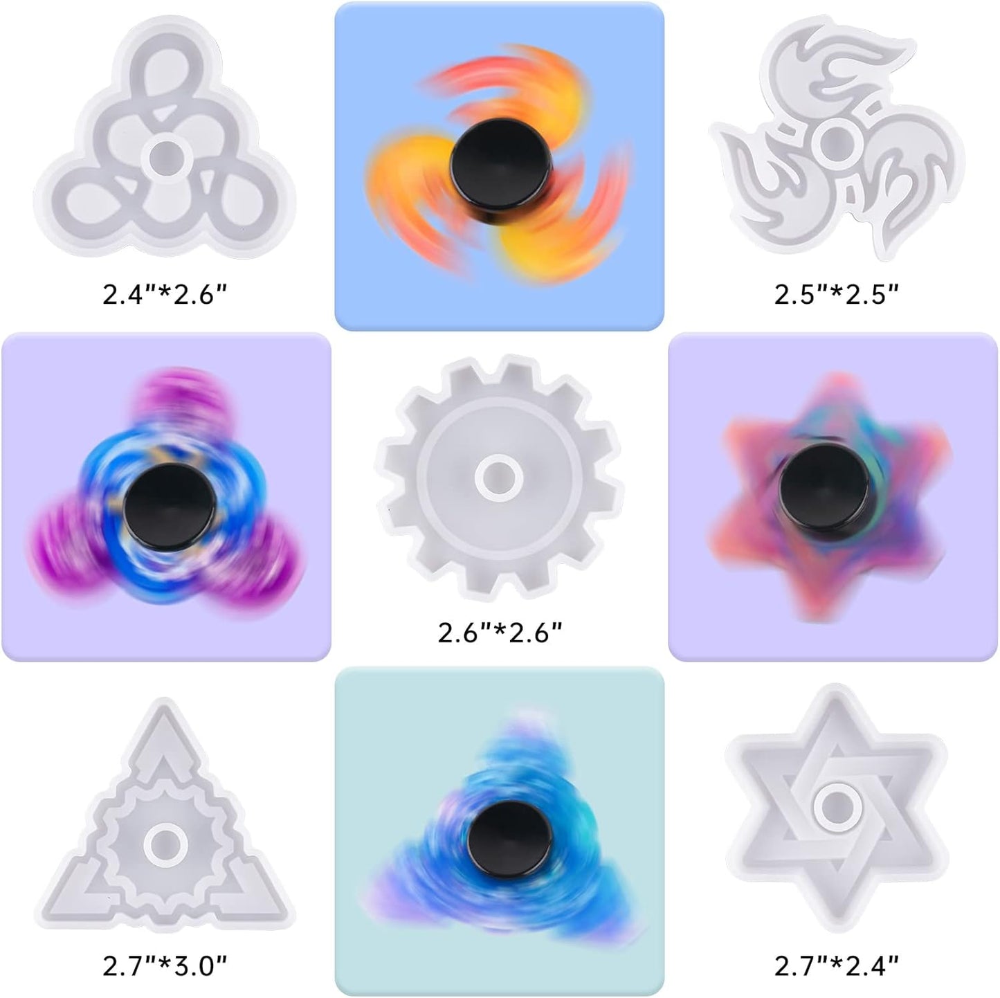 NiArt Fidget Finger Spinner DIY Epoxy Resin Casting Silicone Mold Kit 5 Molds with 10 Bearings Set, Stress Reliever Hand Fidget Toy Gift for Kids and Adults Art Crafts Home Decorations Jewelry (Set A)