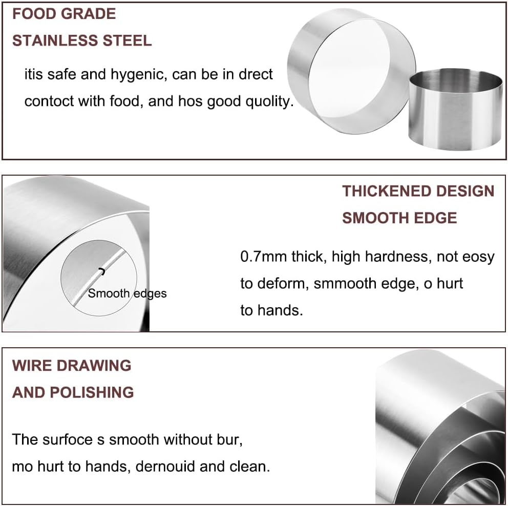 6 Packs Cake Rings Stainless Steel Nonstick Tart Ring Cake & Pastry Ring, Dessert Rings Set Round Cake Rings Mold 2-Inch