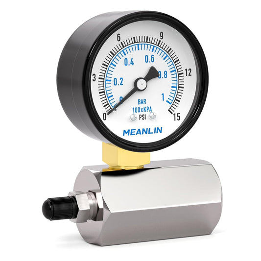 MEANLIN MEASURE 0-15Psi 2" Steel Double Graduated Air Test Pressure gauges, 3/4" FNPT Connection, -3-2-3% Accuracy