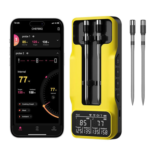 800FT Smart Wireless Meat Thermometer with Digital Meat Probe, Bluetooth Meat Thermometer with App Host Control for Barbecue, Outdoor Grilling, Oven & Smoker (Two*Probe-04)