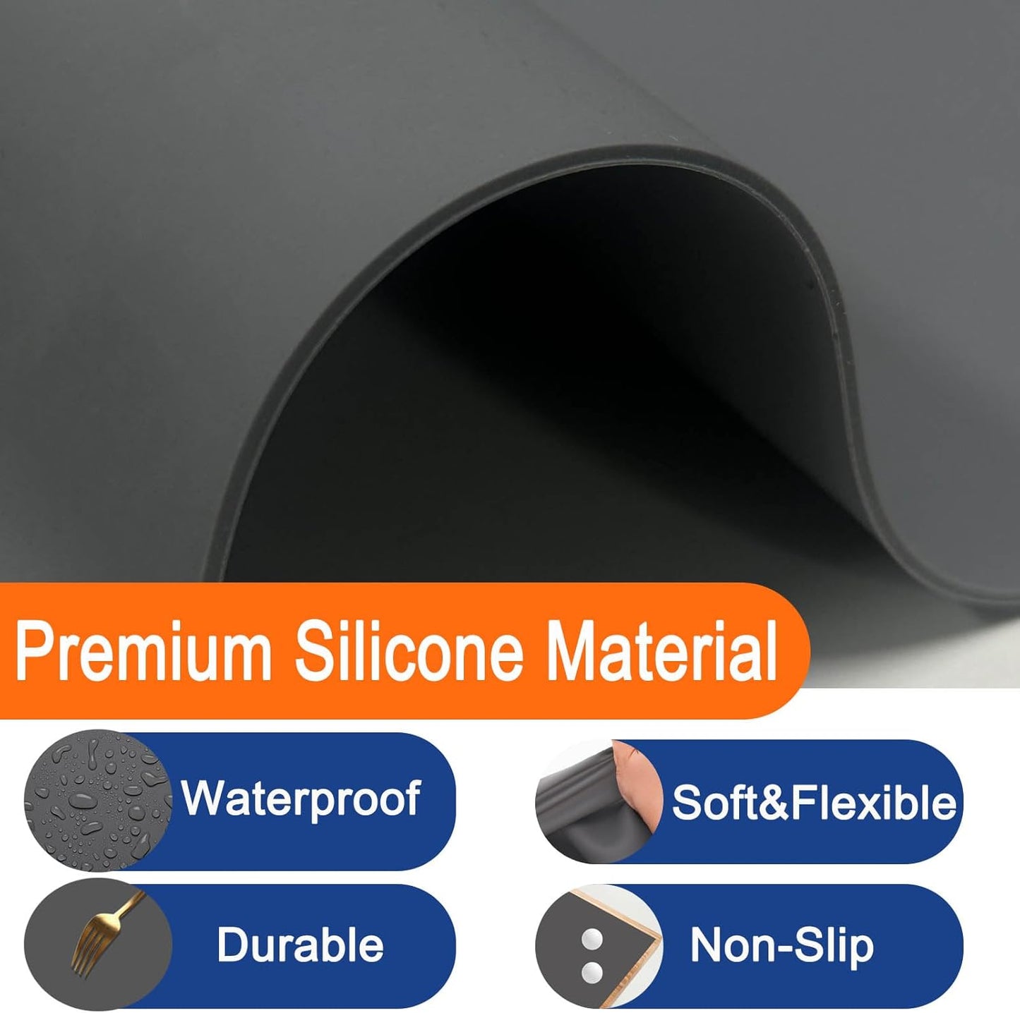 2 Pack Large Silicone Mats for Kitchen Counter, 36''x24''(90cmx60cm) Heat Resistant Mat for Kitchen Island, Waterproof Multipurpose Countertop Protector, Dark Gray