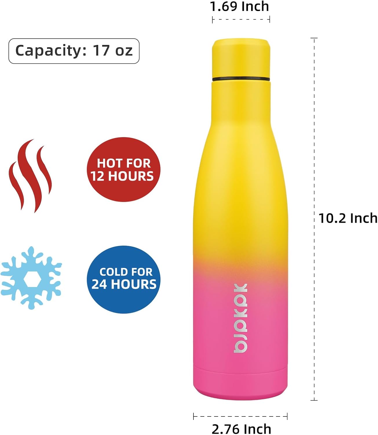 BJPKPK 17oz Insulated Water Bottles Stainless Steel Sports Water Bottles Keep Cold and Hot for Travel Dishwasher Safe,Rainbow