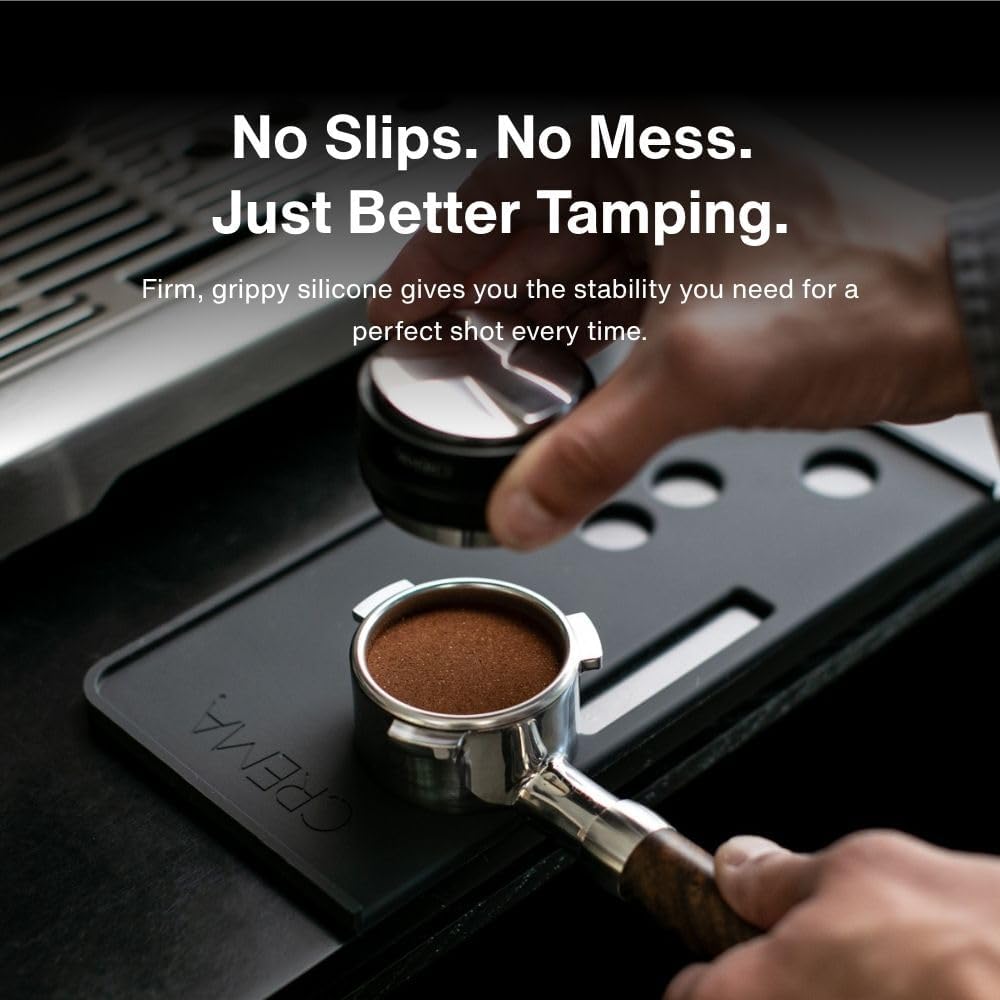 Crema Coffee Products Tamping Mat for Bambino Plus | Non-Slip Silicone Protection for Countertops & Portafilters | Precision Fit with Drip Tray & Vent Holes|Easy to Clean, Durable Espresso Tamping Pad