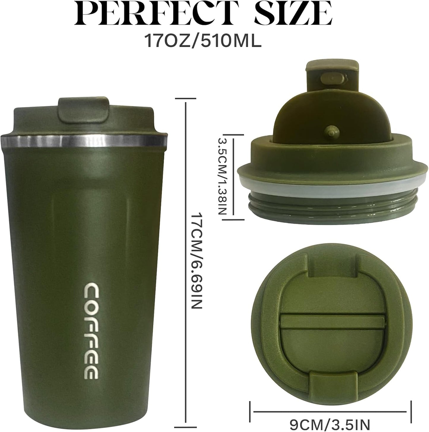 YINBAOGE Insulated Travel Coffee Mug Spill Proof Leak Proof Pobtable To Go Camping Stainless Steel Coffee Tumbler Reusable Coffee Cups with Lids Thermos for Hot and Cold Drink (2nd-Green, 17 OZ)