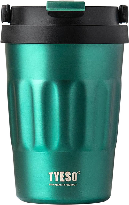 TYESO Stainless Steel Portable Tumbler with Flip Lid,Travel Mug with Concealed Carry Handle, Leakproof Insulated Coffee Cup (GREEN, 17 OZ)