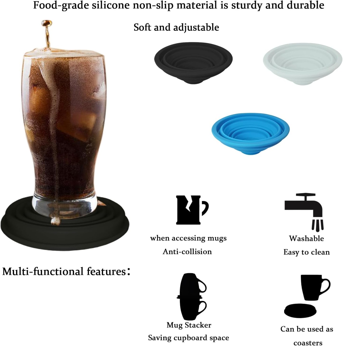 Coffee Mug Organizers and Storage (6Pack), Adjustable Mug Organizer for Kitchen Cabinet Shelf, Cup Stacker Holder for Tea Cup, Coffee Mug, Glassware, Save Space for Cupboard