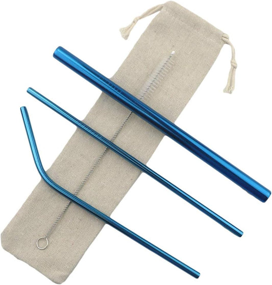 Gugrida Metal Straws Stainless Steel Straws 8.5" Drinking Straws Reusable 3 Set - Ultra Long Muti Color-Cleaning Brush for 20/30 Oz for Trail Tumblers Yeti RTIC SIC Ozark (2 Straight|1 Bent|1 Brush）