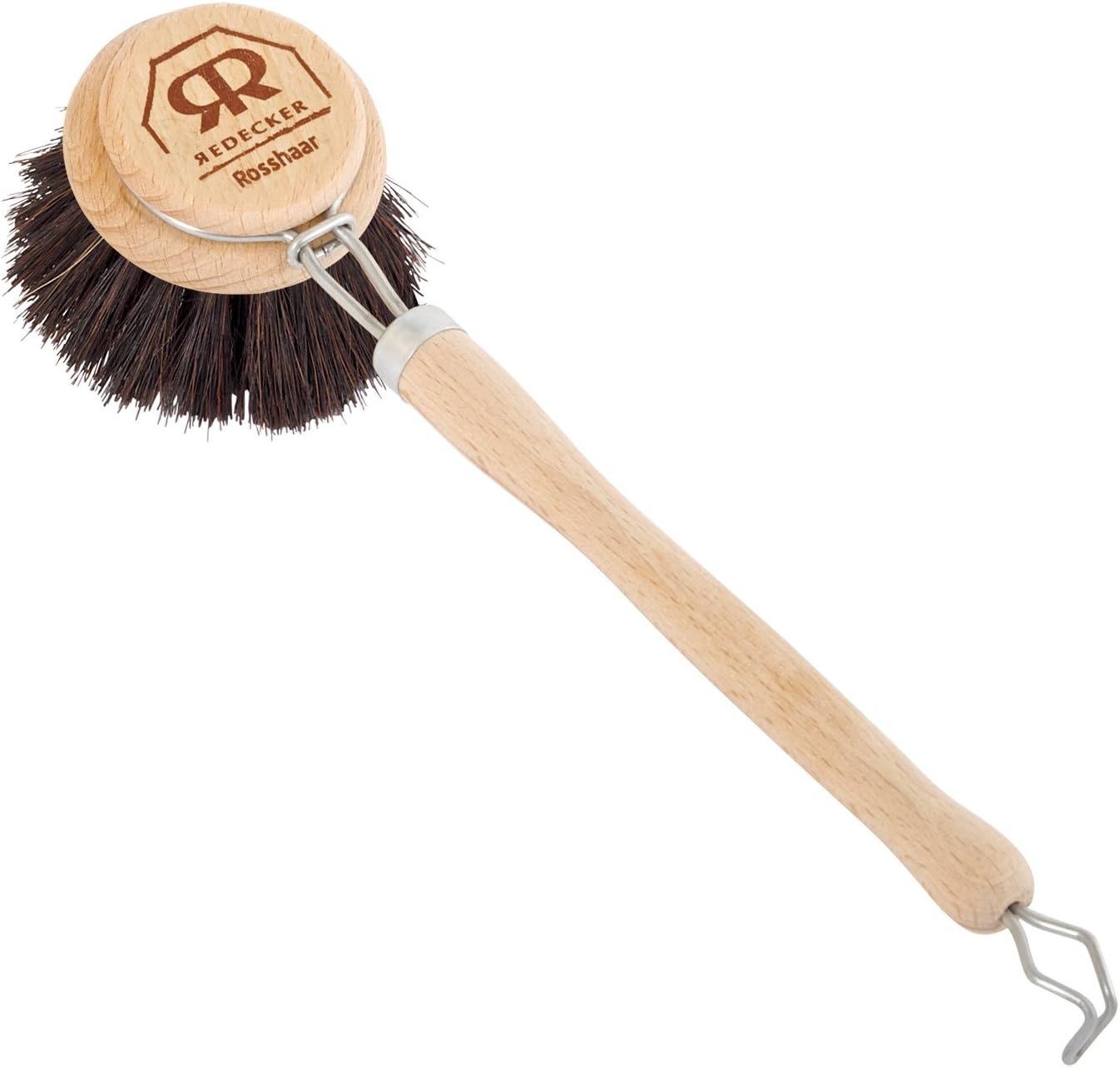 Redecker German-Made Horse Hair Bristle Dish Brush, Soft All-Purpose Scrubber for Kitchen & Household with Strong Horse Hair Bristles, 2 inch Replaceable Brush Head, Single Unit, 9-inches Long